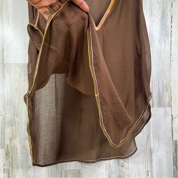 BCBGMAXAZRIA Beach Cover Up Top‎ with beaded neckline Womens Sheer Shirt OS - Picture 7 of 15